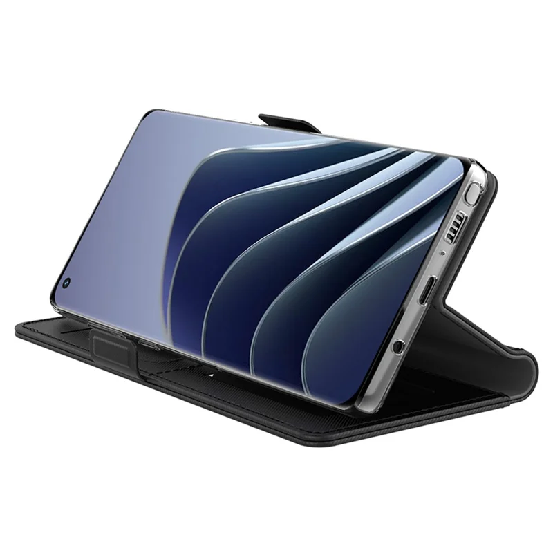 For OnePlus 13 Case Stand PU Leather Phone Cover Card Holder Mirror - Black