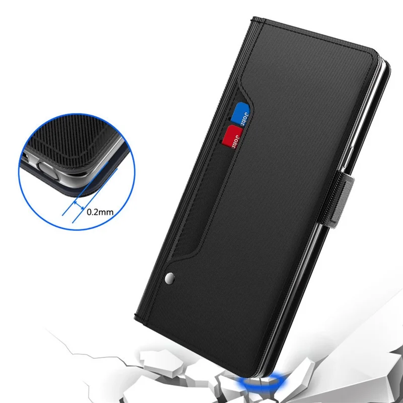 For OnePlus 13 Case Stand PU Leather Phone Cover Card Holder Mirror - Black