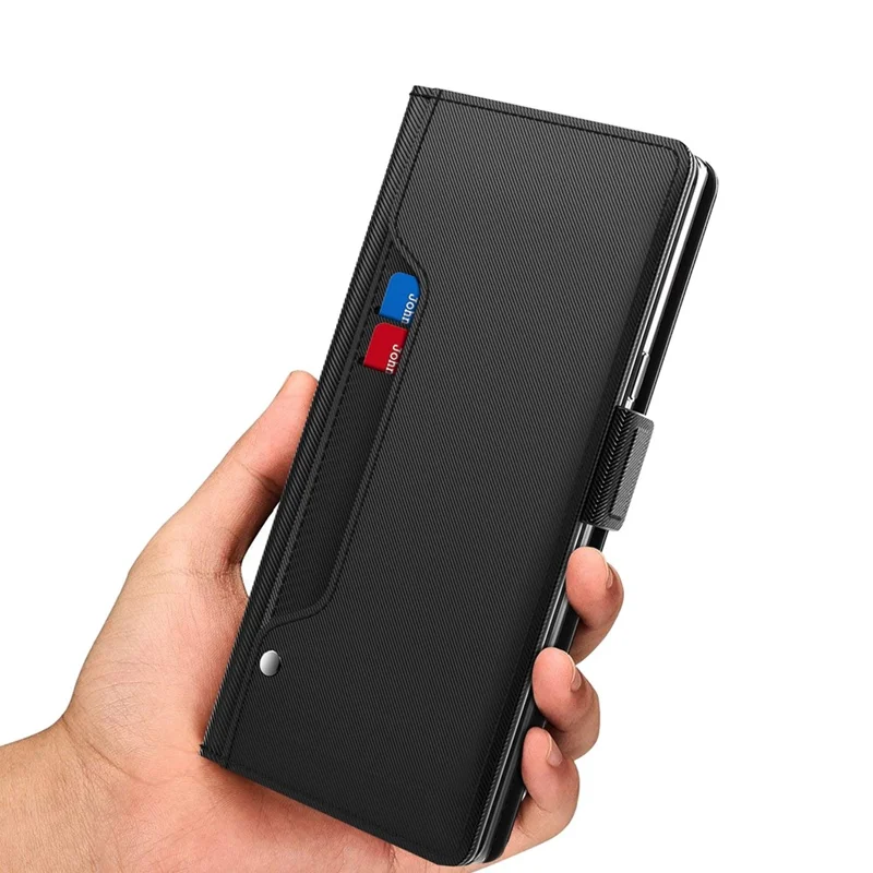 For OnePlus 13 Case Stand PU Leather Phone Cover Card Holder Mirror - Black