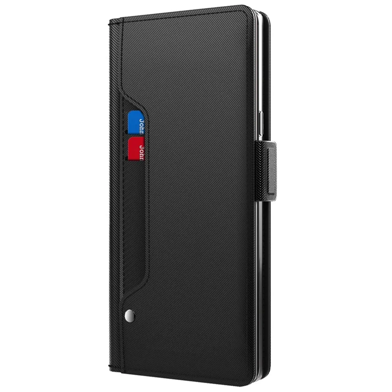 For OnePlus 13 Case Stand PU Leather Phone Cover Card Holder Mirror - Black