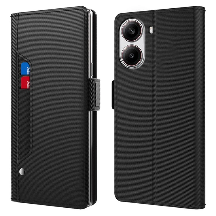 For Xiaomi Redmi Turbo 4 5G / Poco X7 Pro 5G Case Stand PU Leather Phone Cover Card Holder Mirror - Black