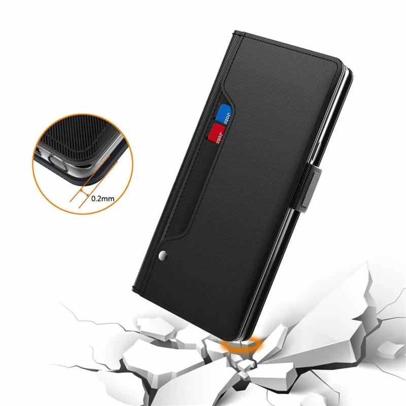 For Xiaomi Redmi Note 14 4G (163.25mm) Case Stand PU Leather Phone Cover Card Holder Mirror - Black