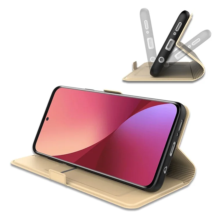 Cover per Xiaomi Redmi Note 14 Pro 4G Antiurto con Guscio Interno in TPU e Cover in Pelle per Carta - Oro
