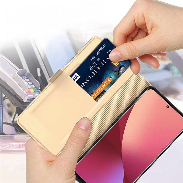 Cover per Xiaomi Redmi Note 14 Pro 4G Antiurto con Guscio Interno in TPU e Cover in Pelle per Carta - Oro