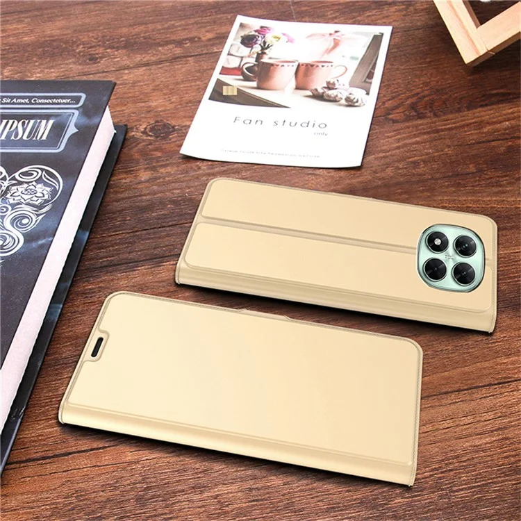Cover per Xiaomi Redmi Note 14 Pro 4G Antiurto con Guscio Interno in TPU e Cover in Pelle per Carta - Oro