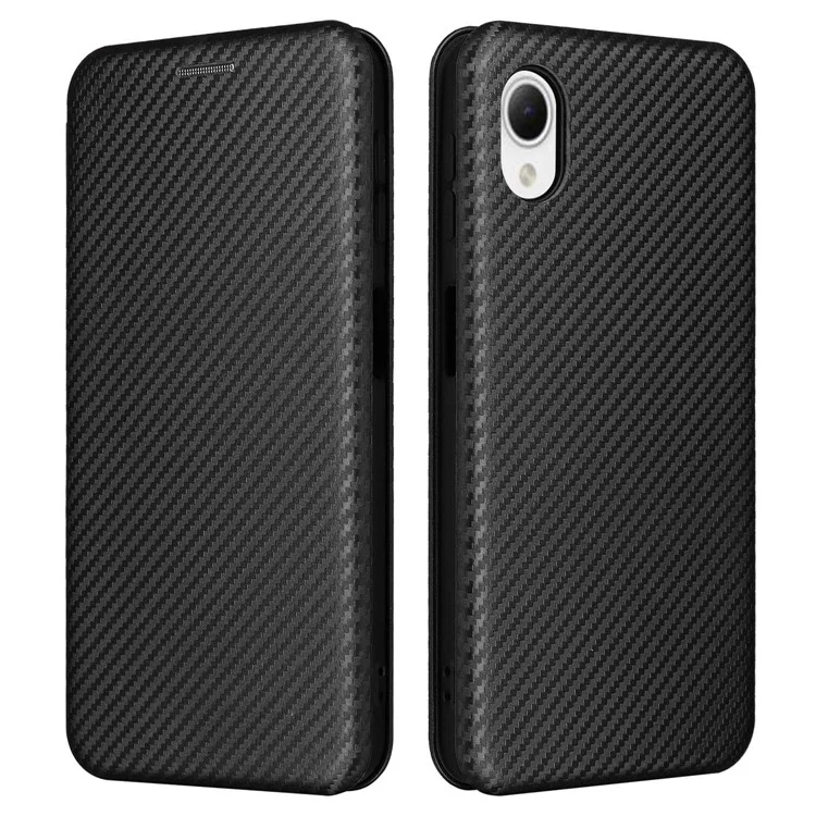 Per Samsung Galaxy A23e Custodia in Pelle PU con Supporto per Telefono Texture in Fibra di Carbonio con Slot per Schede - Nero