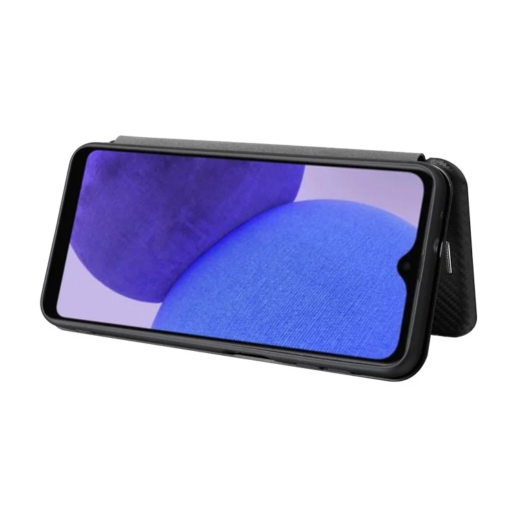 Per Samsung Galaxy A23e Custodia in Pelle PU con Supporto per Telefono Texture in Fibra di Carbonio con Slot per Schede - Nero