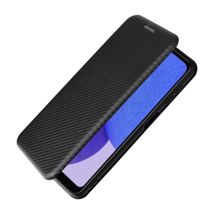 Per Samsung Galaxy A23e Custodia in Pelle PU con Supporto per Telefono Texture in Fibra di Carbonio con Slot per Schede - Nero