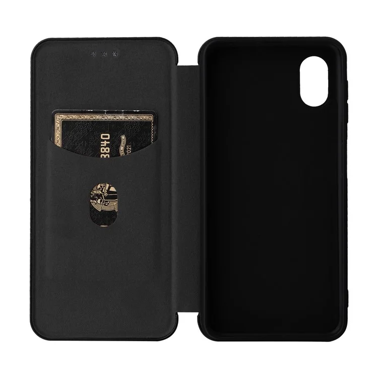 Per Samsung Galaxy A23e Custodia in Pelle PU con Supporto per Telefono Texture in Fibra di Carbonio con Slot per Schede - Nero