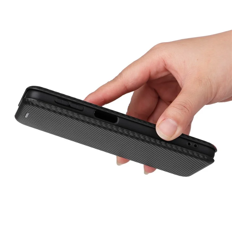 Per Samsung Galaxy A23e Custodia in Pelle PU con Supporto per Telefono Texture in Fibra di Carbonio con Slot per Schede - Nero