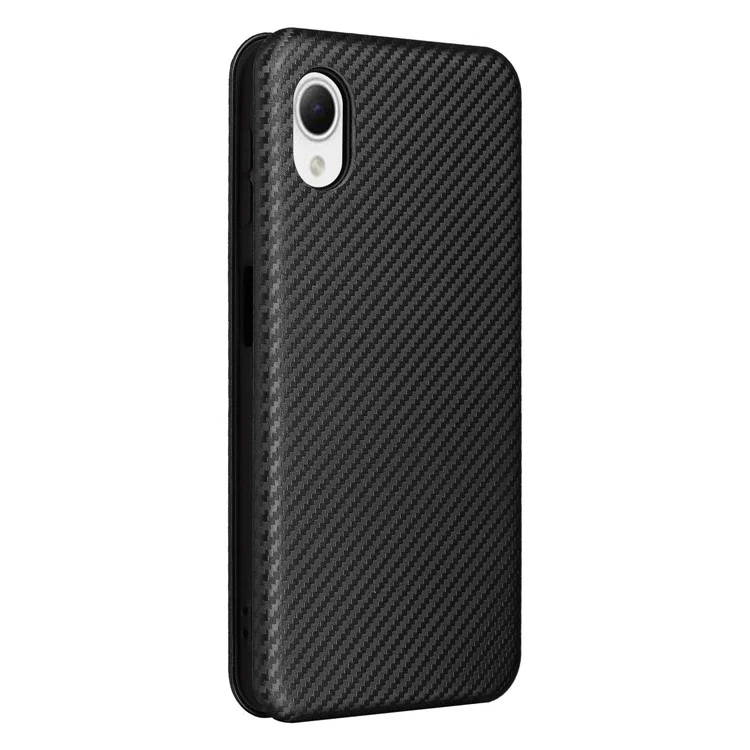 Per Samsung Galaxy A23e Custodia in Pelle PU con Supporto per Telefono Texture in Fibra di Carbonio con Slot per Schede - Nero