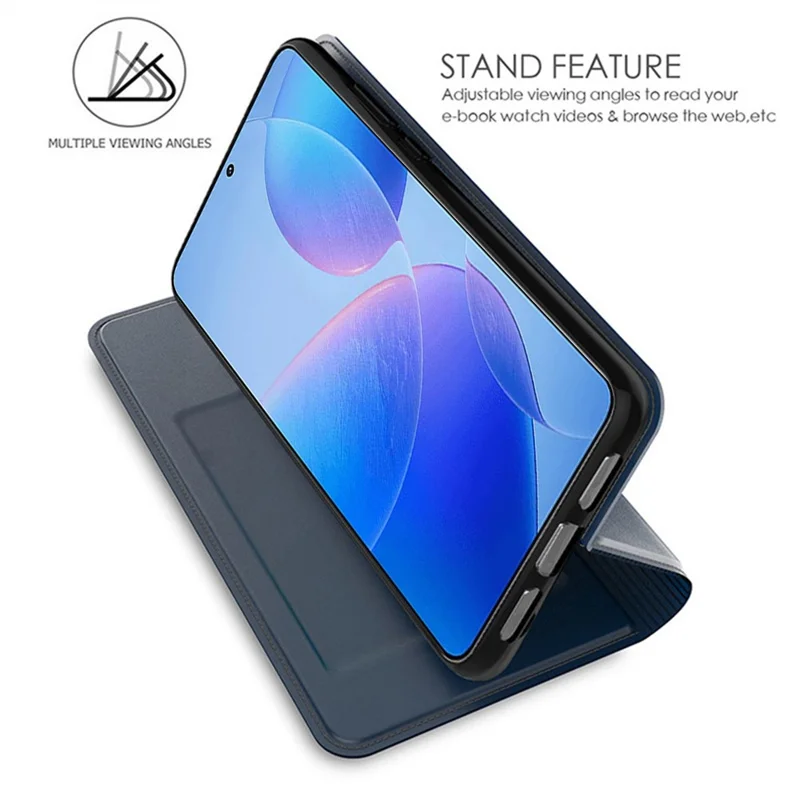 For Xiaomi Redmi Note 14 4G (163.25mm) Case PU Leather Phone Cover with Card Holder Stand - Blue