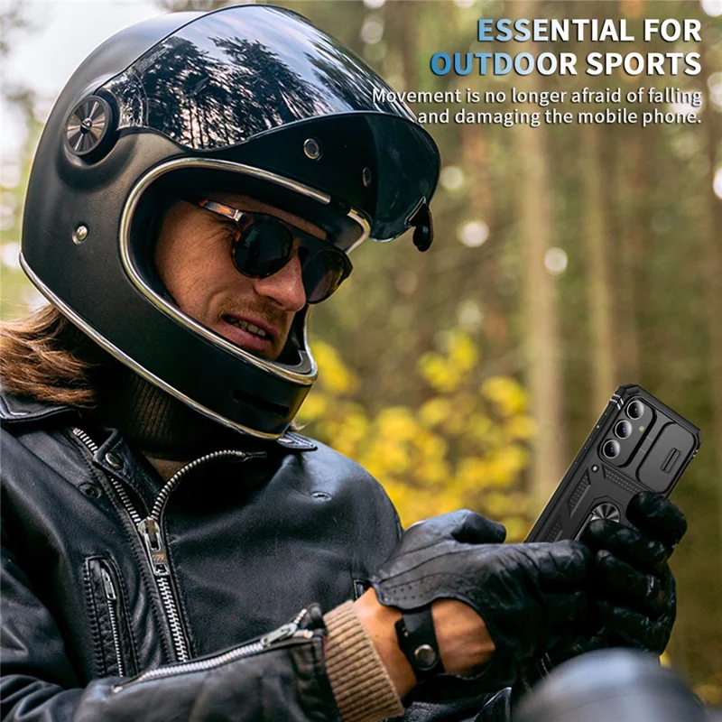 For Samsung Galaxy S25 Case TPU+PC Slide Camshield Kickstand Phone Cover - Black