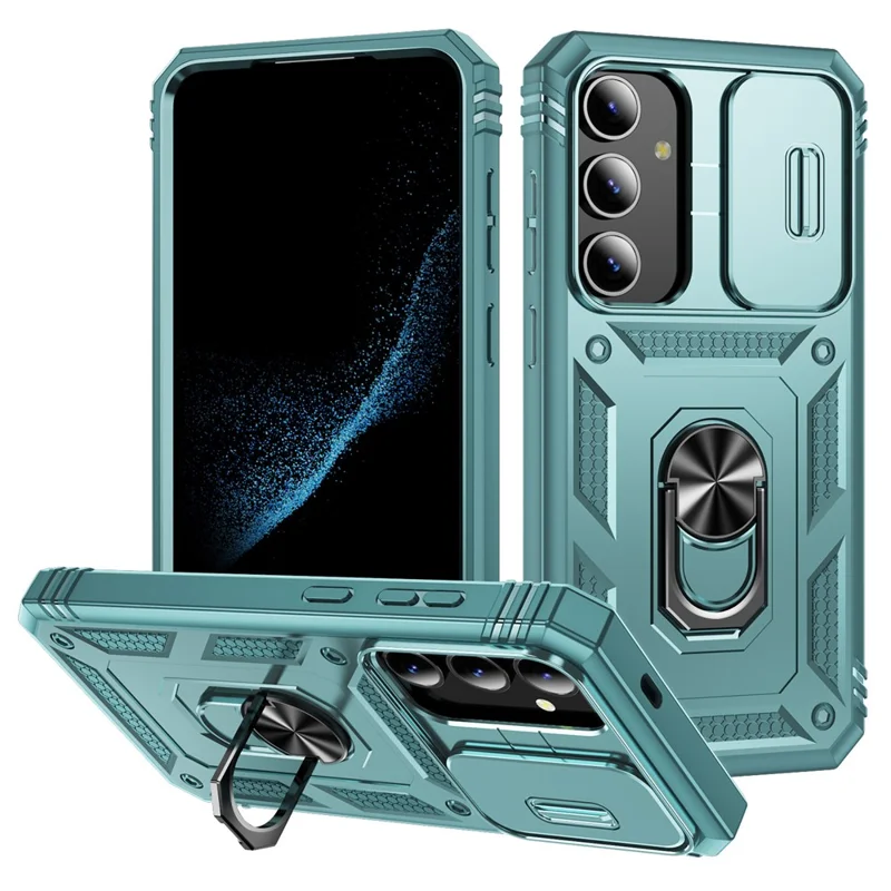For Samsung Galaxy S25 Case TPU+PC Slide Camshield Kickstand Phone Cover - Green