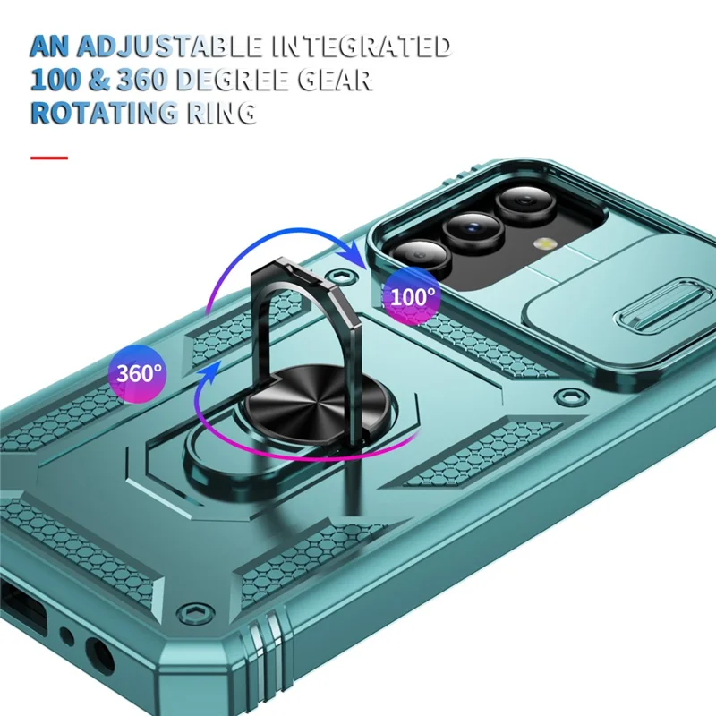 For Samsung Galaxy S25 Case TPU+PC Slide Camshield Kickstand Phone Cover - Green