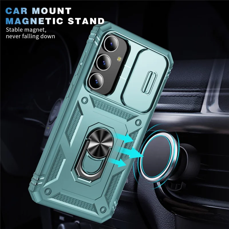 For Samsung Galaxy S25 Case TPU+PC Slide Camshield Kickstand Phone Cover - Green