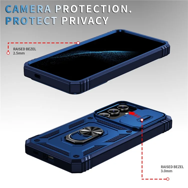 Pour Samsung Galaxy S25+ Étui TPU+PC Coulissant Camshield Support Téléphone Housse - Bleu