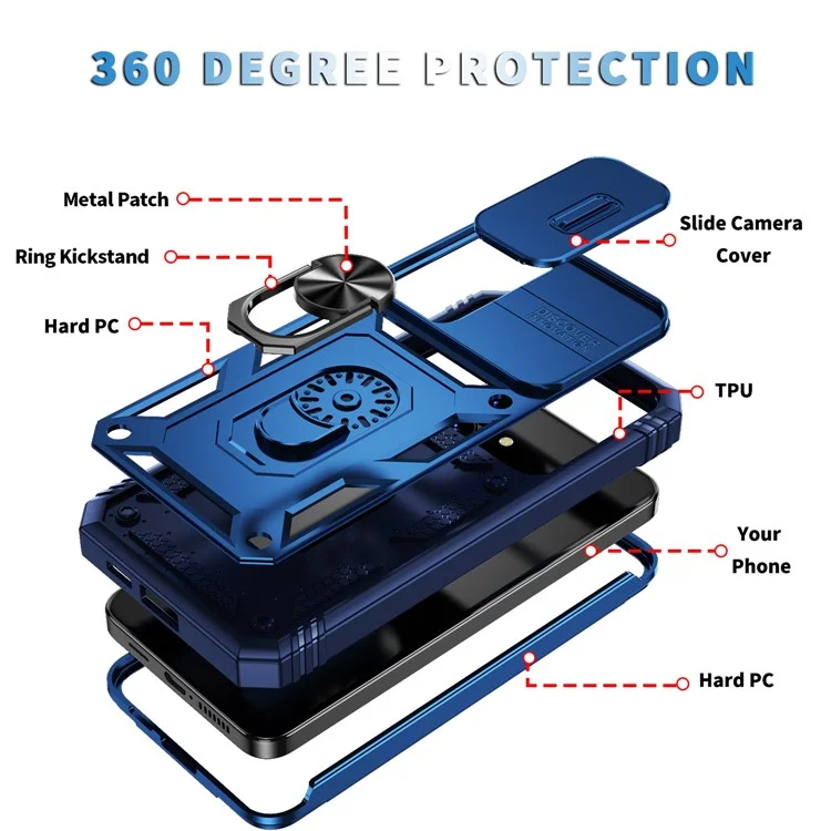 Pour Samsung Galaxy S25+ Étui TPU+PC Coulissant Camshield Support Téléphone Housse - Bleu
