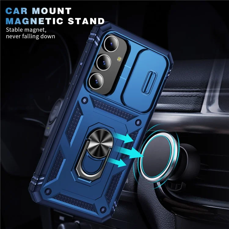 Pour Samsung Galaxy S25+ Étui TPU+PC Coulissant Camshield Support Téléphone Housse - Bleu