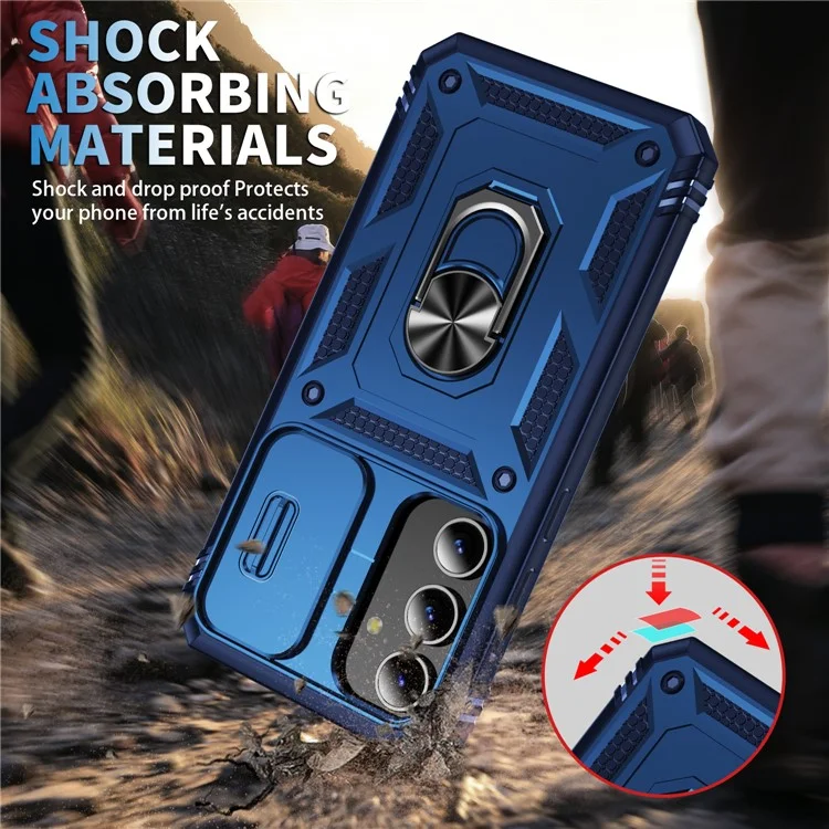 Pour Samsung Galaxy S25+ Étui TPU+PC Coulissant Camshield Support Téléphone Housse - Bleu