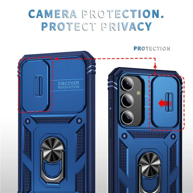 Pour Samsung Galaxy S25+ Étui TPU+PC Coulissant Camshield Support Téléphone Housse - Bleu