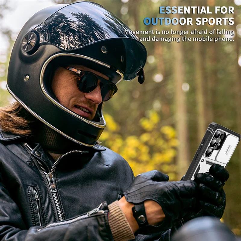 For Samsung Galaxy S25 Ultra Case TPU+PC Slide Camshield Kickstand Phone Cover - White