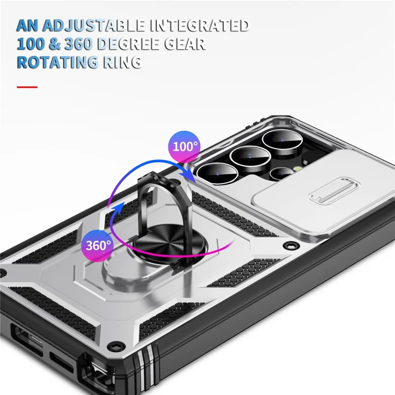 For Samsung Galaxy S25 Ultra Case TPU+PC Slide Camshield Kickstand Phone Cover - White