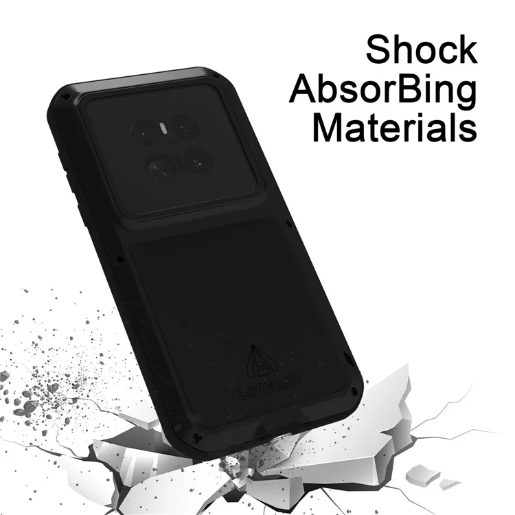 LOVE MEI For Huawei Mate 70 Case Tempered Glass Screen Protector Metal + Silicone Phone Cover - Black