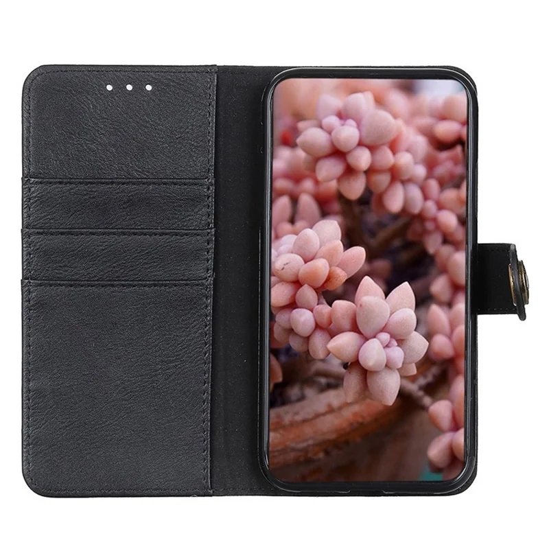 KHAZNEH For iPhone 16e Wallet Case Cowhide Texture Leather Flip Phone Cover - Black