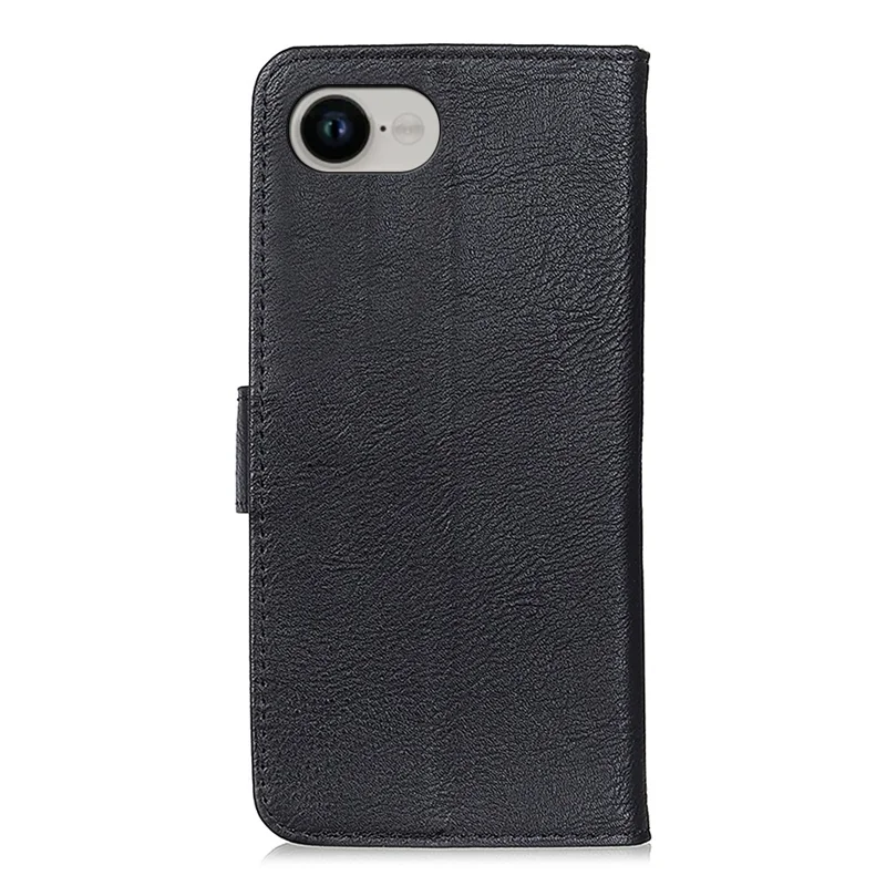 KHAZNEH For iPhone 16e Wallet Case Cowhide Texture Leather Flip Phone Cover - Black