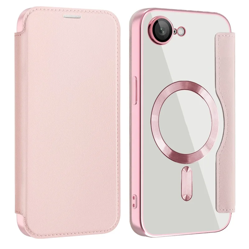 For iPhone 17e / 16e Case Compatible with MagSafe RFID Blocking Leather Phone Cover - Pink