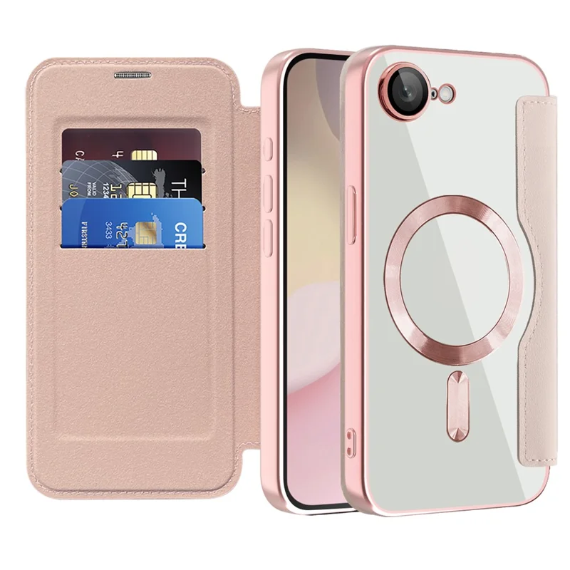 For iPhone 17e / 16e Case Compatible with MagSafe RFID Blocking Leather Phone Cover - Pink