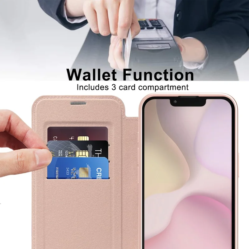 For iPhone 17e / 16e Case Compatible with MagSafe RFID Blocking Leather Phone Cover - Pink