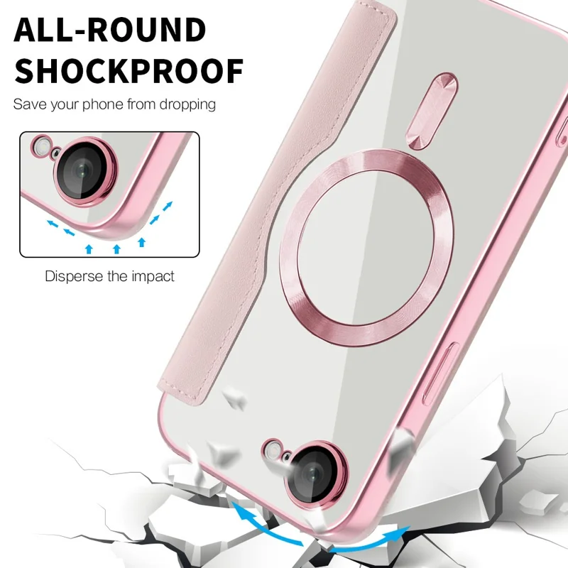 For iPhone 17e / 16e Case Compatible with MagSafe RFID Blocking Leather Phone Cover - Pink