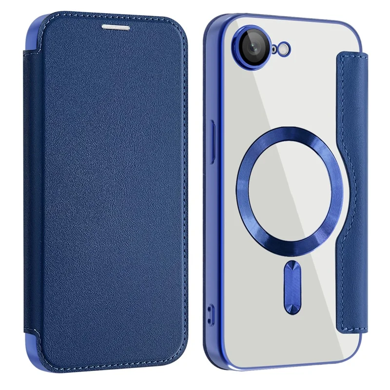 For iPhone 17e / 16e Case Compatible with MagSafe RFID Blocking Leather Phone Cover - Sapphire