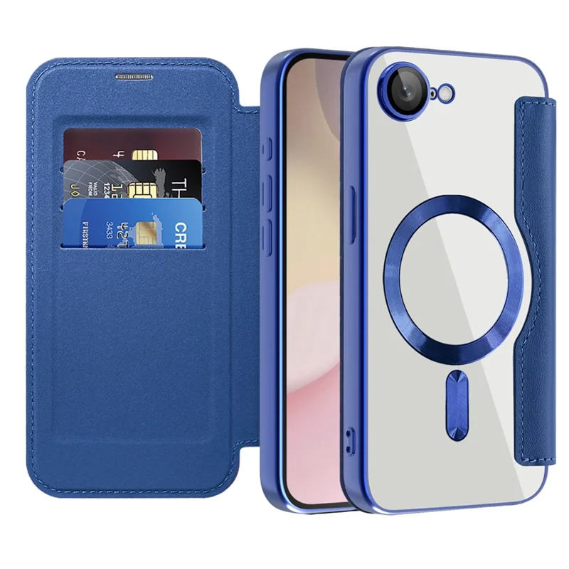 For iPhone 17e / 16e Case Compatible with MagSafe RFID Blocking Leather Phone Cover - Sapphire