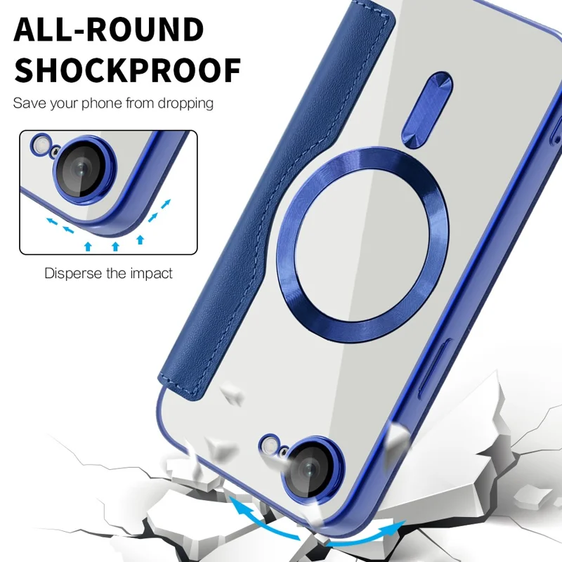 For iPhone 17e / 16e Case Compatible with MagSafe RFID Blocking Leather Phone Cover - Sapphire