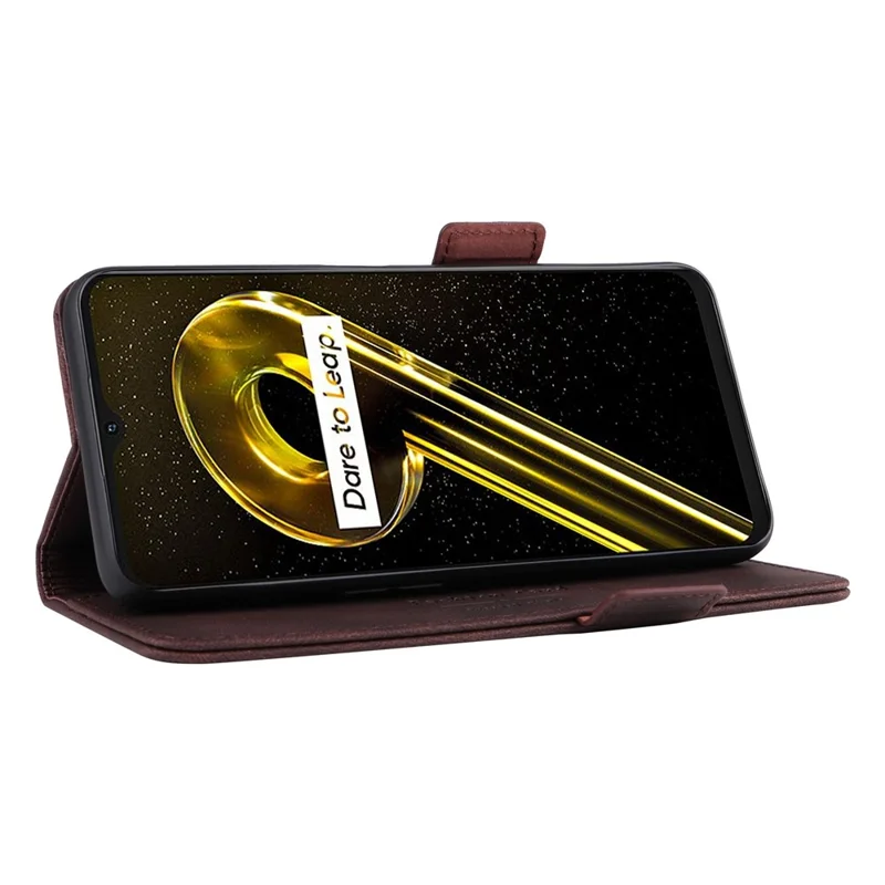 Hardware Decor Phone Case for Realme 9i 5G / 10 5G, Dual Magnetic Clasp PU Leather Wallet Stand Drop-proof Cell Phone Cover - Coffee