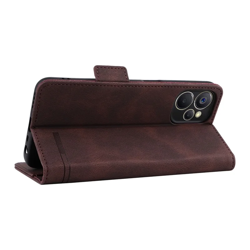 Hardware Decor Phone Case for Realme 9i 5G / 10 5G, Dual Magnetic Clasp PU Leather Wallet Stand Drop-proof Cell Phone Cover - Coffee