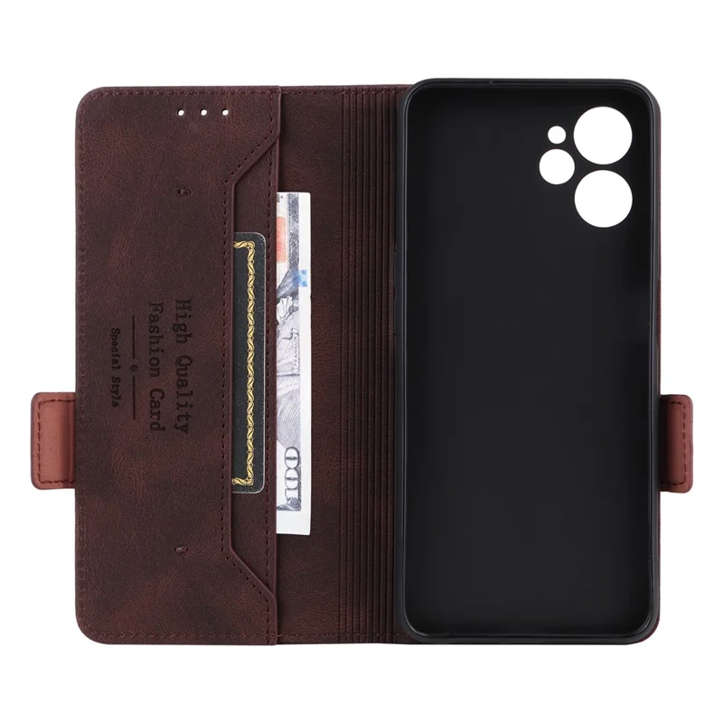 Hardware Decor Phone Case for Realme 9i 5G / 10 5G, Dual Magnetic Clasp PU Leather Wallet Stand Drop-proof Cell Phone Cover - Coffee
