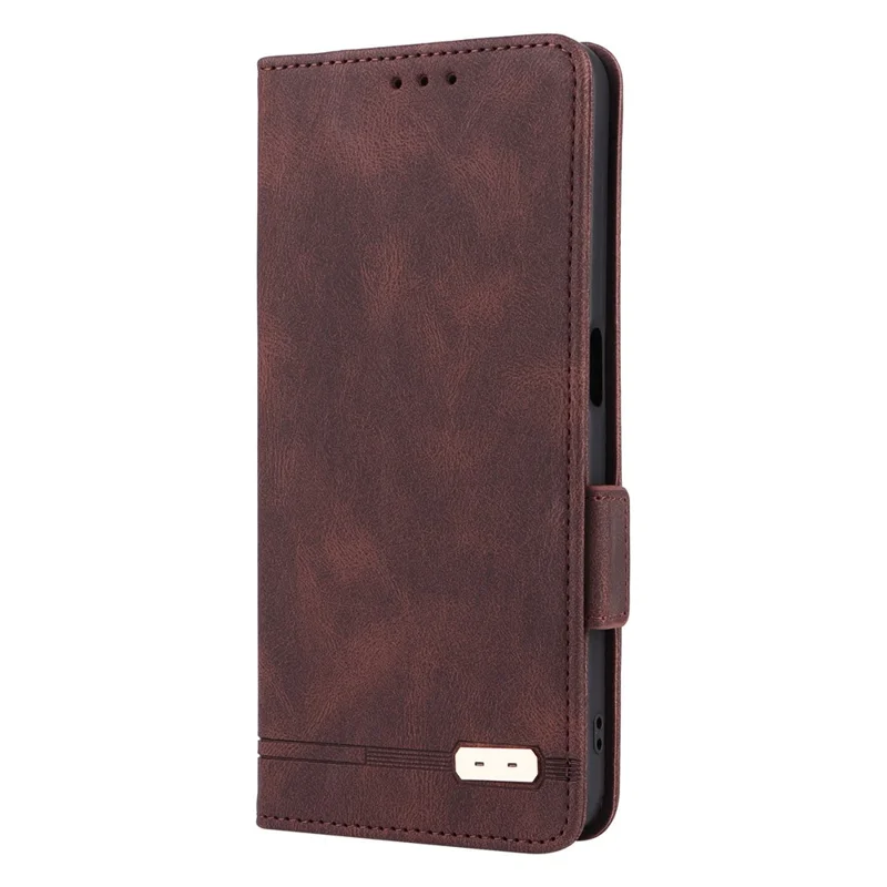 Hardware Decor Phone Case for Realme 9i 5G / 10 5G, Dual Magnetic Clasp PU Leather Wallet Stand Drop-proof Cell Phone Cover - Coffee
