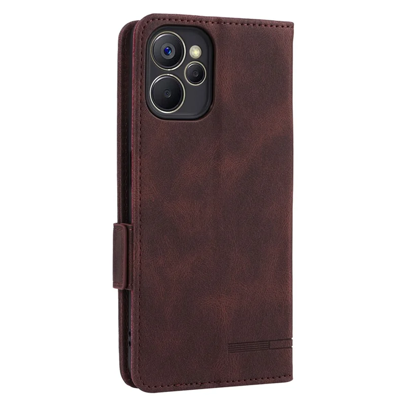 Hardware Decor Phone Case for Realme 9i 5G / 10 5G, Dual Magnetic Clasp PU Leather Wallet Stand Drop-proof Cell Phone Cover - Coffee