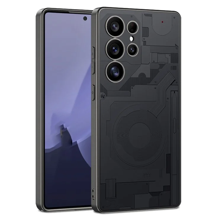 Für Samsung Galaxy S24 Ultra Hülle Schaltkreismuster AG Matte Skin Touch PC + TPU Handyrückseite - Schwarz