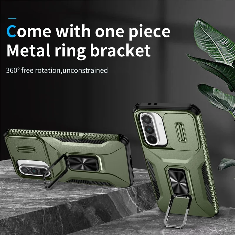 For Samsung Galaxy A56 5G / A36 5G Case Camshield Kickstand TPU+PC Anti-Slip Phone Cover - Green