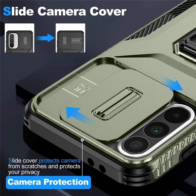 For Samsung Galaxy A56 5G / A36 5G Case Camshield Kickstand TPU+PC Anti-Slip Phone Cover - Green