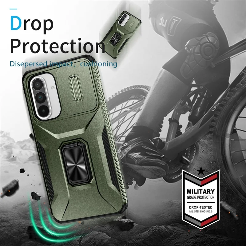 For Samsung Galaxy A56 5G / A36 5G Case Camshield Kickstand TPU+PC Anti-Slip Phone Cover - Green