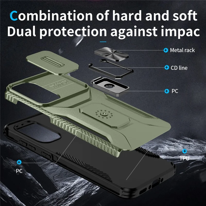 For Samsung Galaxy A56 5G / A36 5G Case Camshield Kickstand TPU+PC Anti-Slip Phone Cover - Green