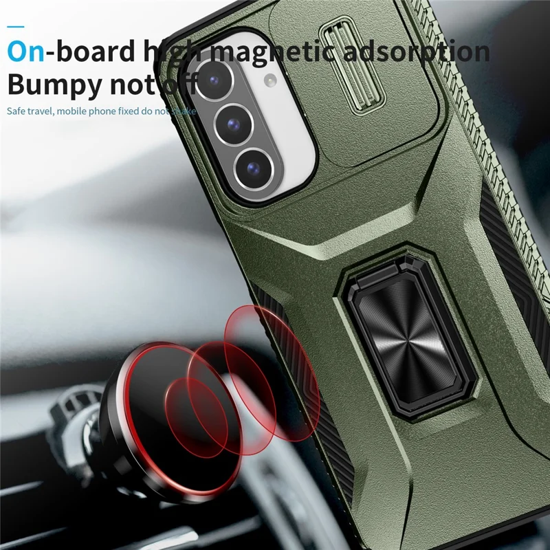 For Samsung Galaxy A26 5G Case Camshield Kickstand TPU+PC Anti-Slip Phone Cover - Green