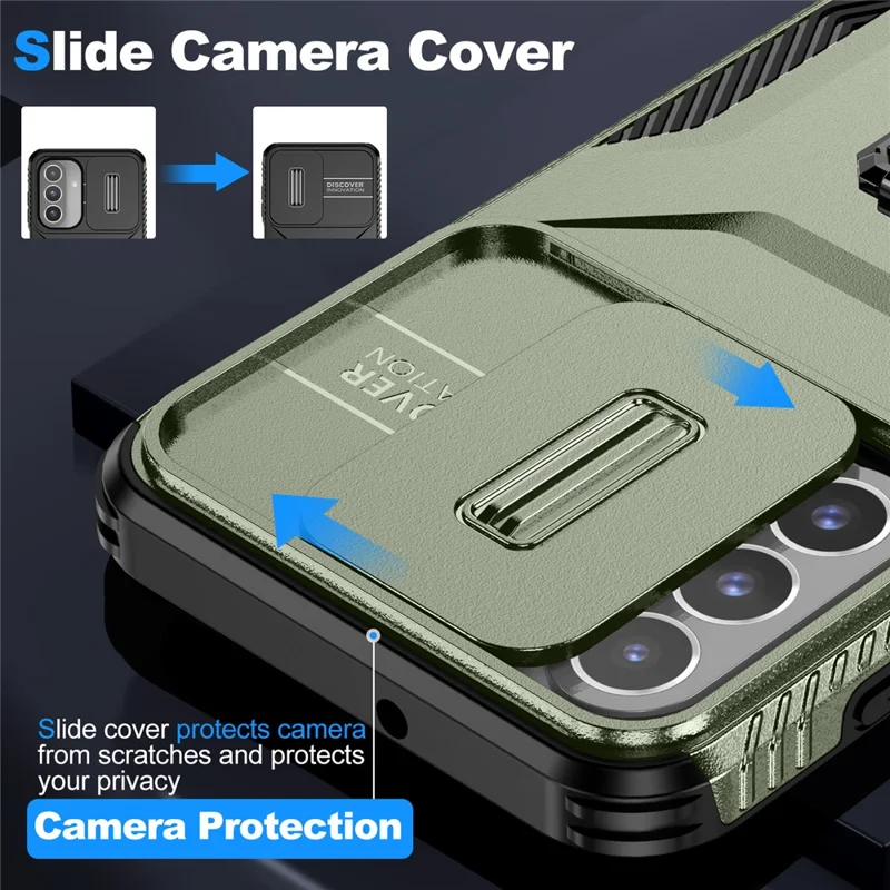 For Samsung Galaxy A26 5G Case Camshield Kickstand TPU+PC Anti-Slip Phone Cover - Green