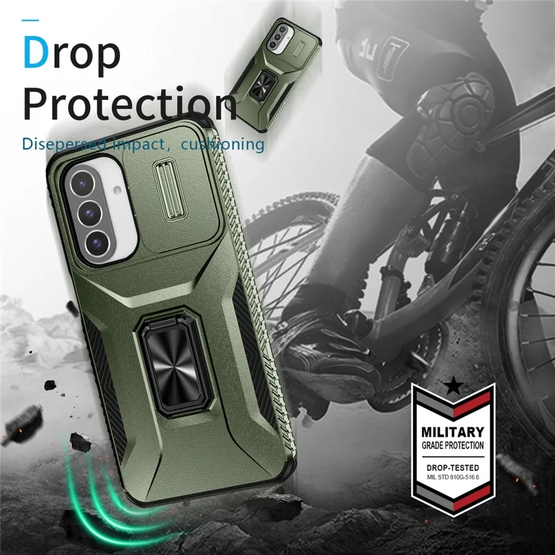 For Samsung Galaxy A26 5G Case Camshield Kickstand TPU+PC Anti-Slip Phone Cover - Green